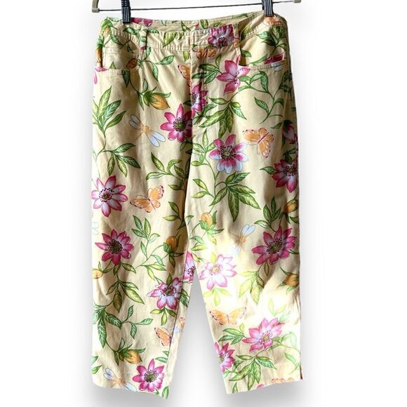 Talbots Cropped Denim Jeans 10P Floral Spring Butterfly’s Vtg - Picture 1 of 6